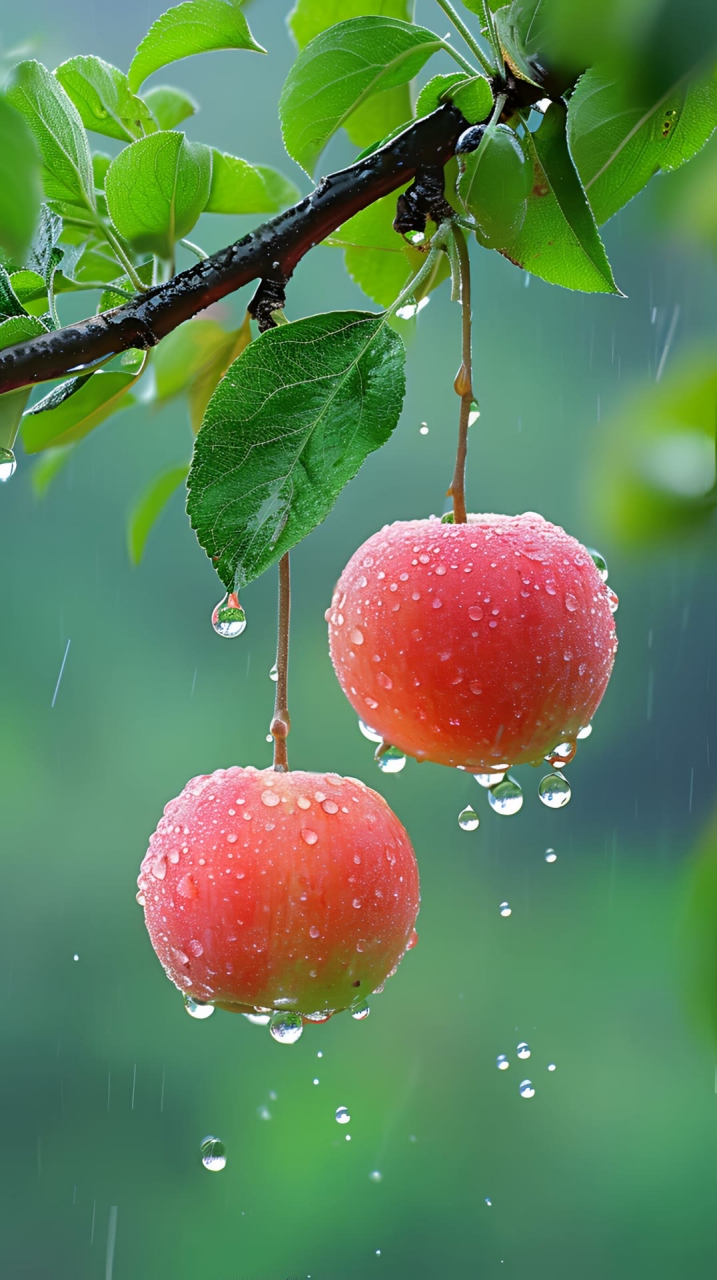 96在雨中的苹果树下,我品尝到了人生中最美味的苹果!