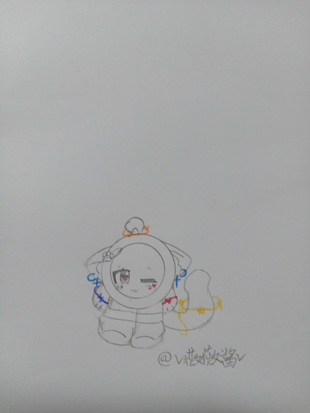 第一次发作品,简单画个小蛋设,懒的涂色就用荧光笔装饰了一下.