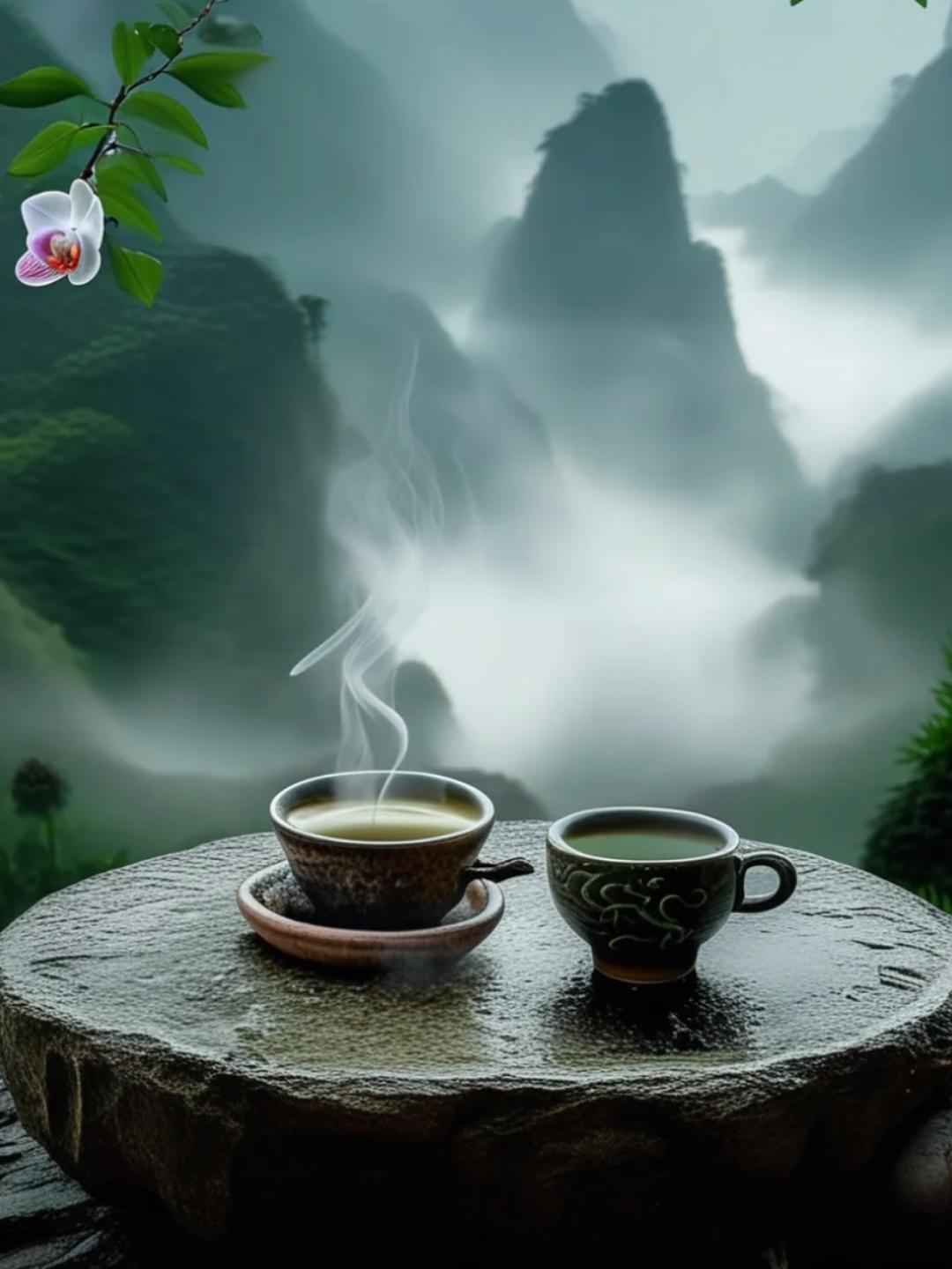 在云雾缭绕的茶园间,共享一杯清茶的宁静时光
