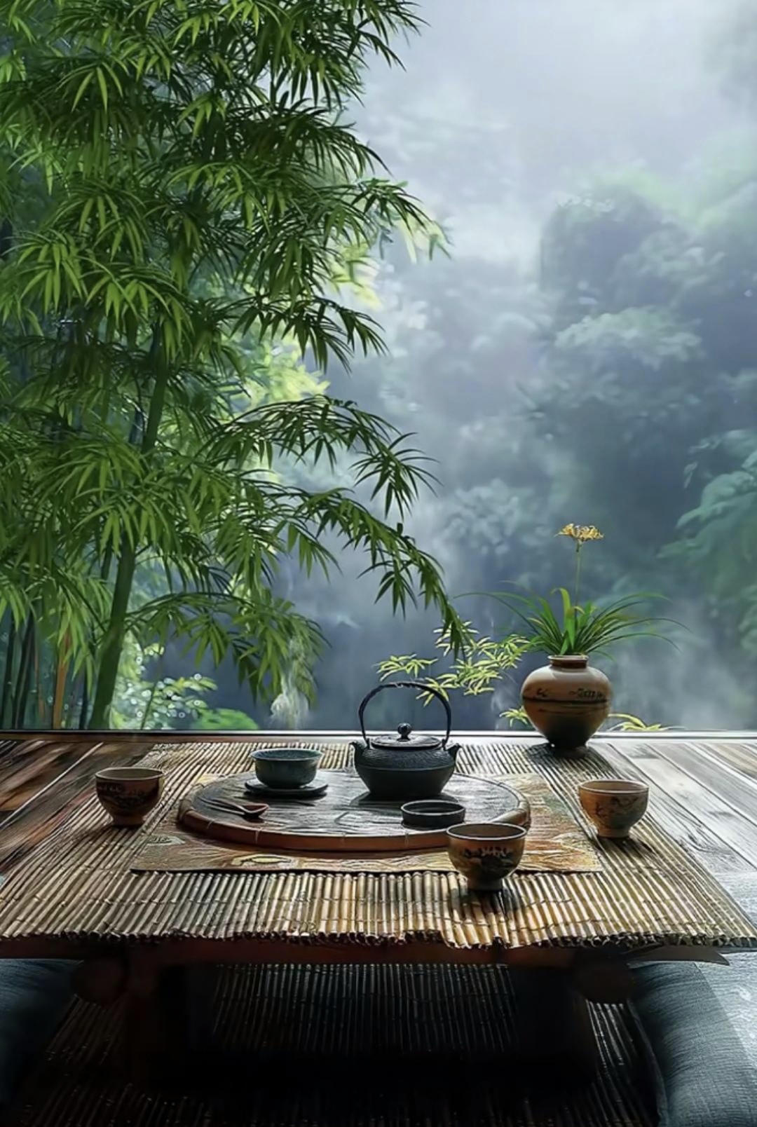竹林深处,一壶茶,两杯清,静候君来.