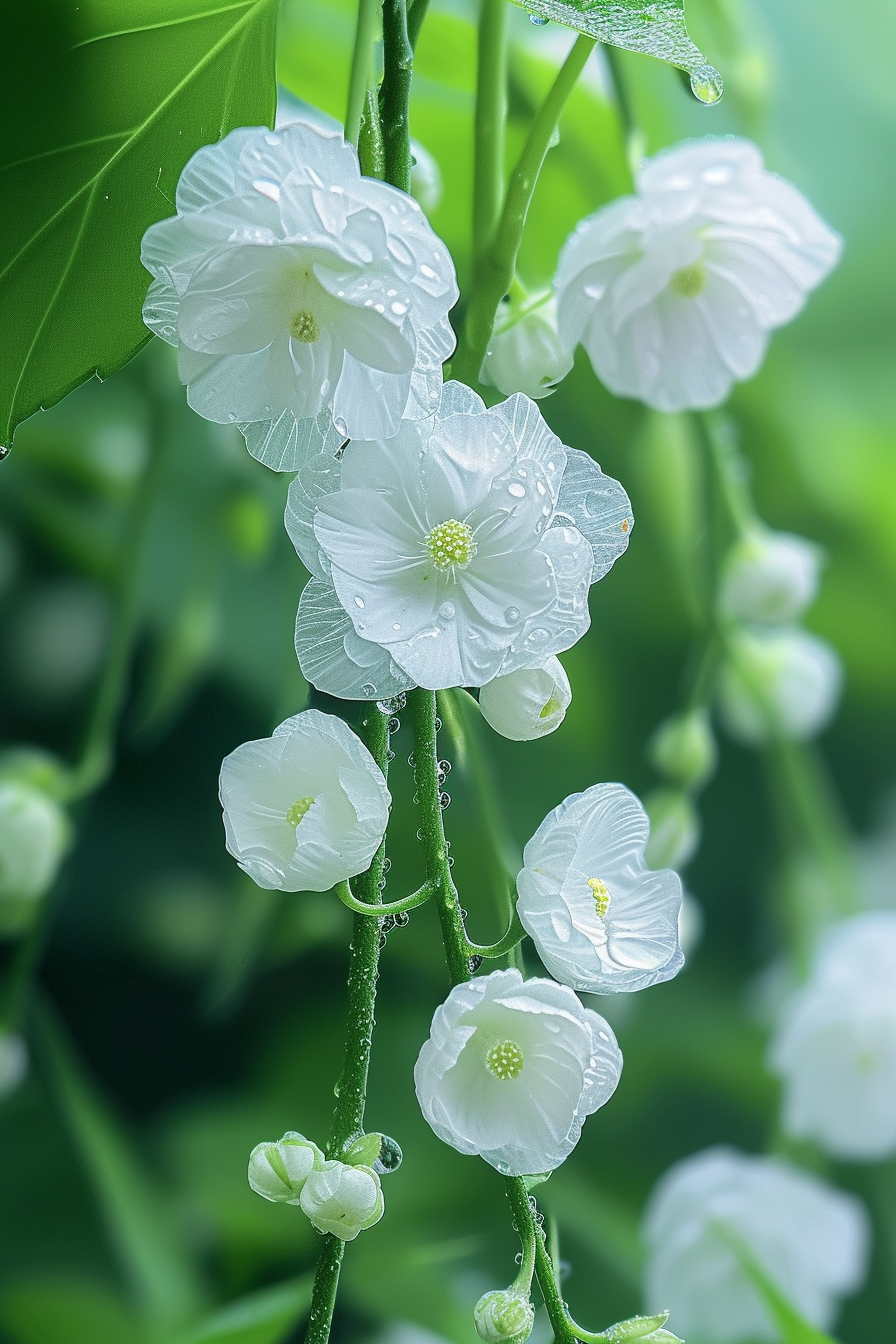 94绿叶白花,清新如你94  夏日的早晨,阳光洒在那一簇簇白色的花朵