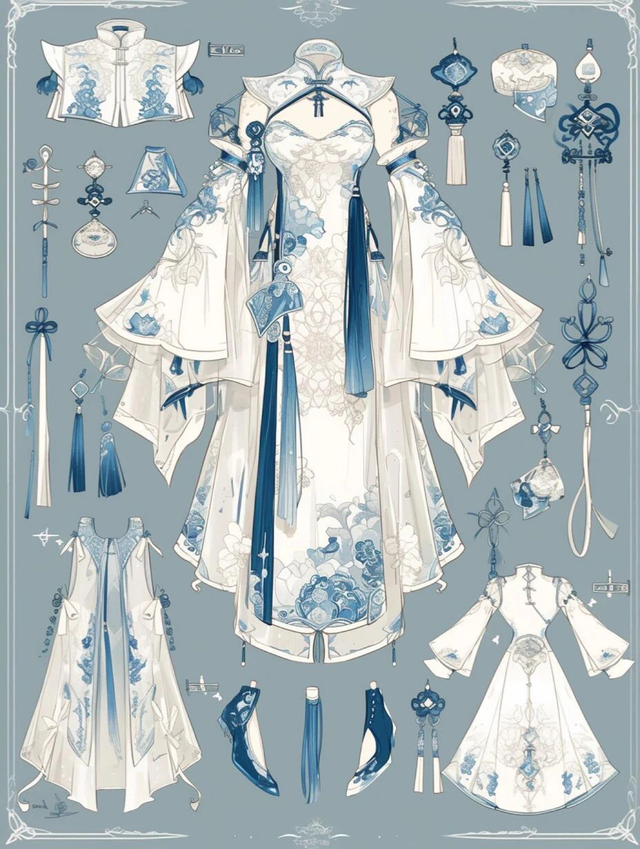 蓝白色古风服饰