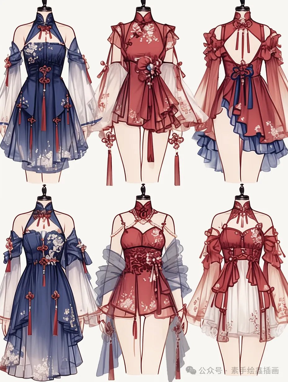 oc#红蓝配色的古风裙子