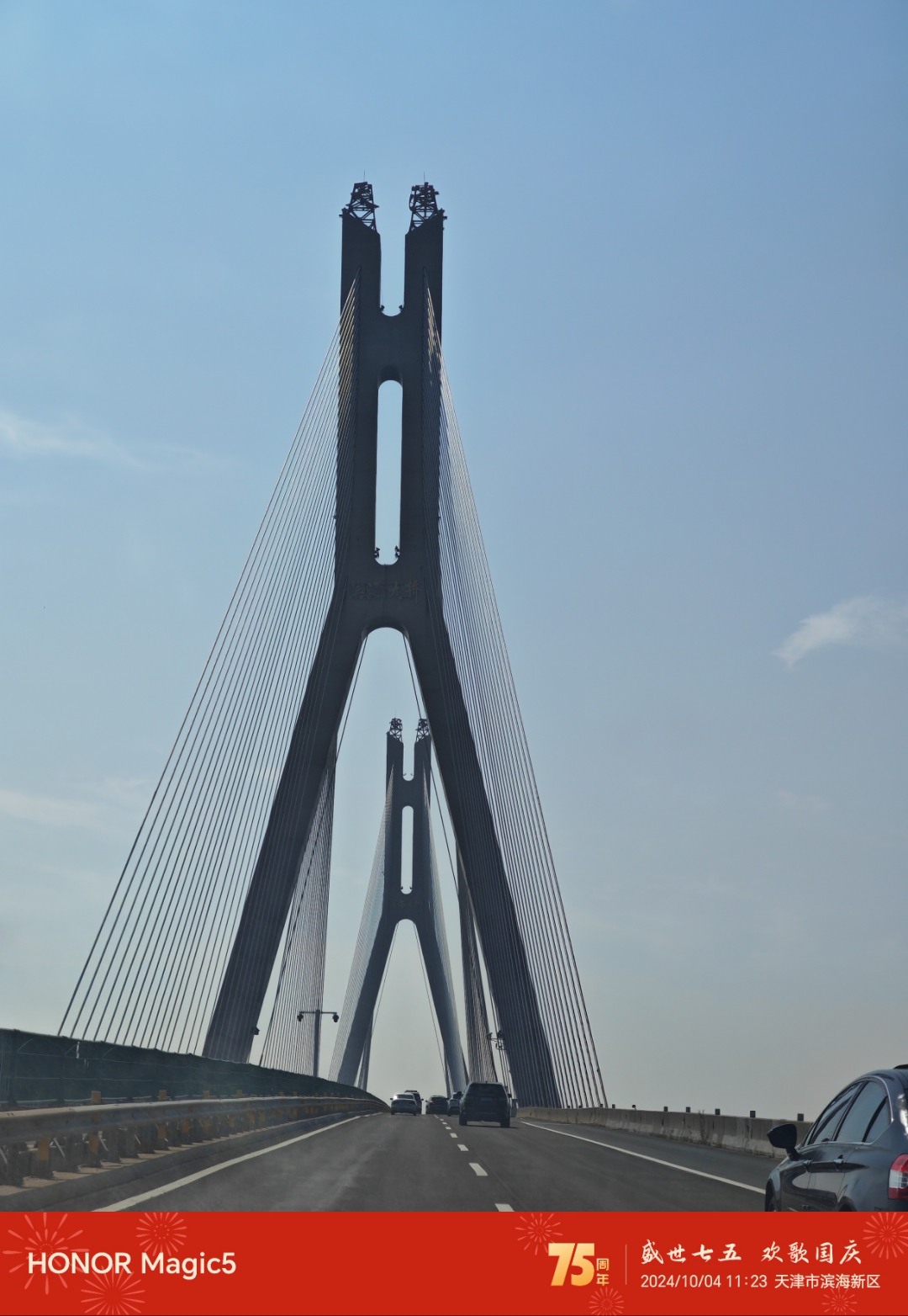 晨光中,大桥仿佛披上了一层金色的薄纱,更显其雄伟与壮观