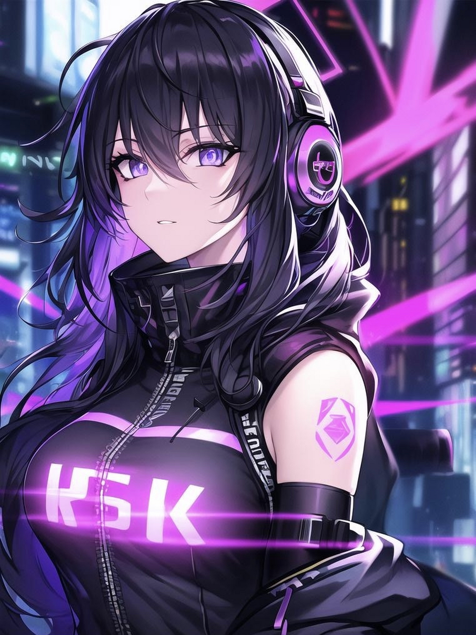 ai绘画# #古风美女图# #动漫女神# 紫色系朋克风美少女.