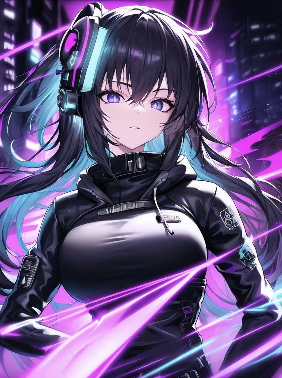 ai绘画# #古风美女图# #动漫女神# 紫色系朋克风美少女.