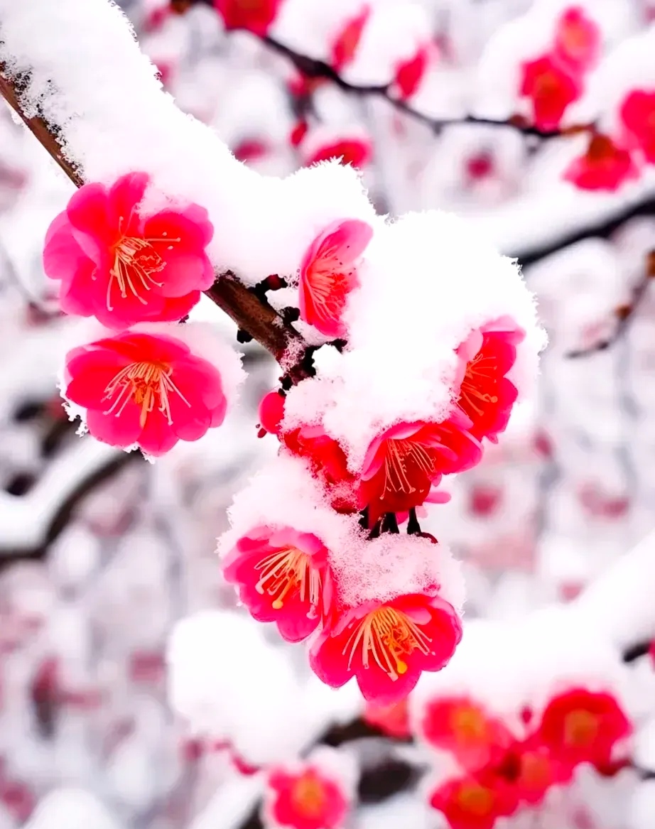 冬日里的一抹红,梅花与雪的浪漫邂逅   雪花纷纷扬扬,世界一片洁白