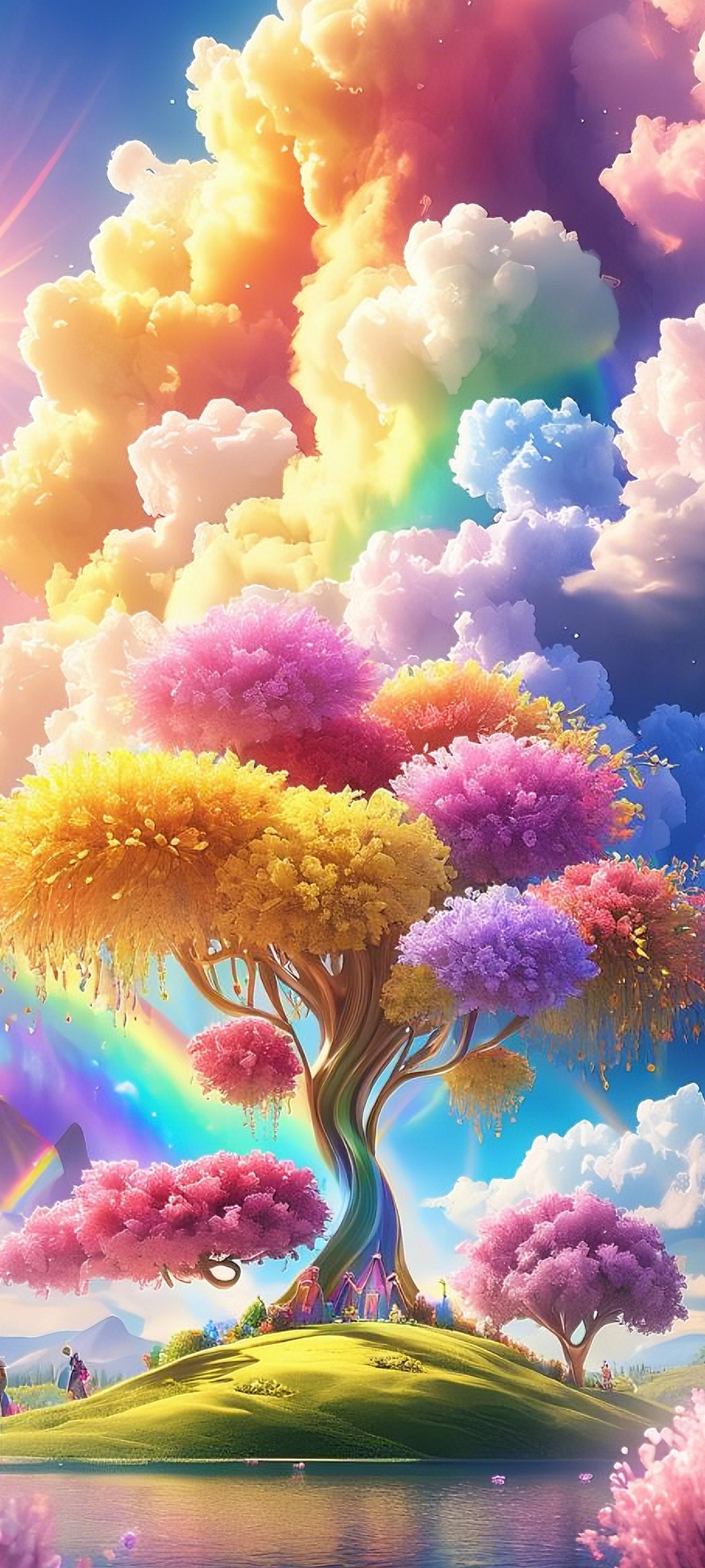 哇,这棵树下的彩虹湖也太梦幻了吧!