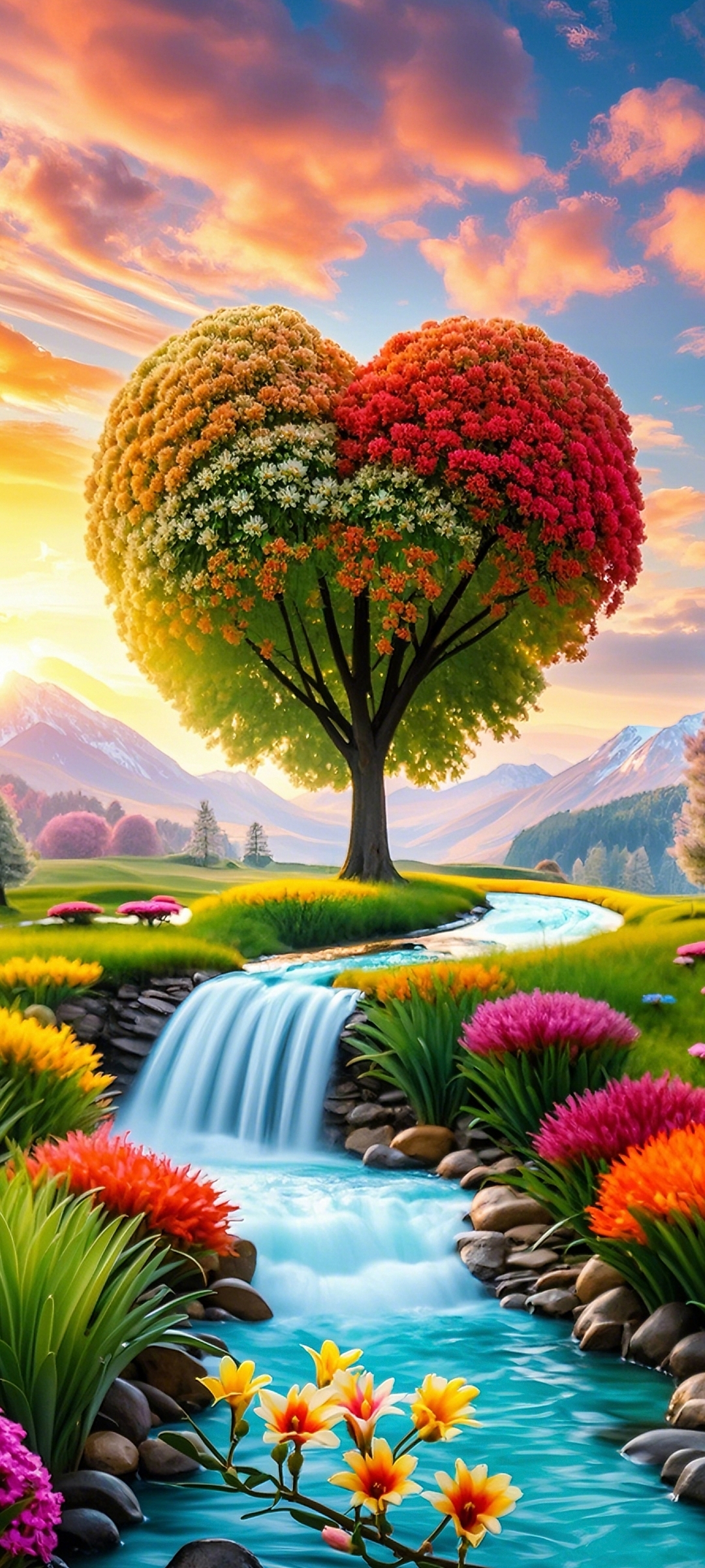 心形的树下,潺潺溪水旁,五彩斑斓的梦.