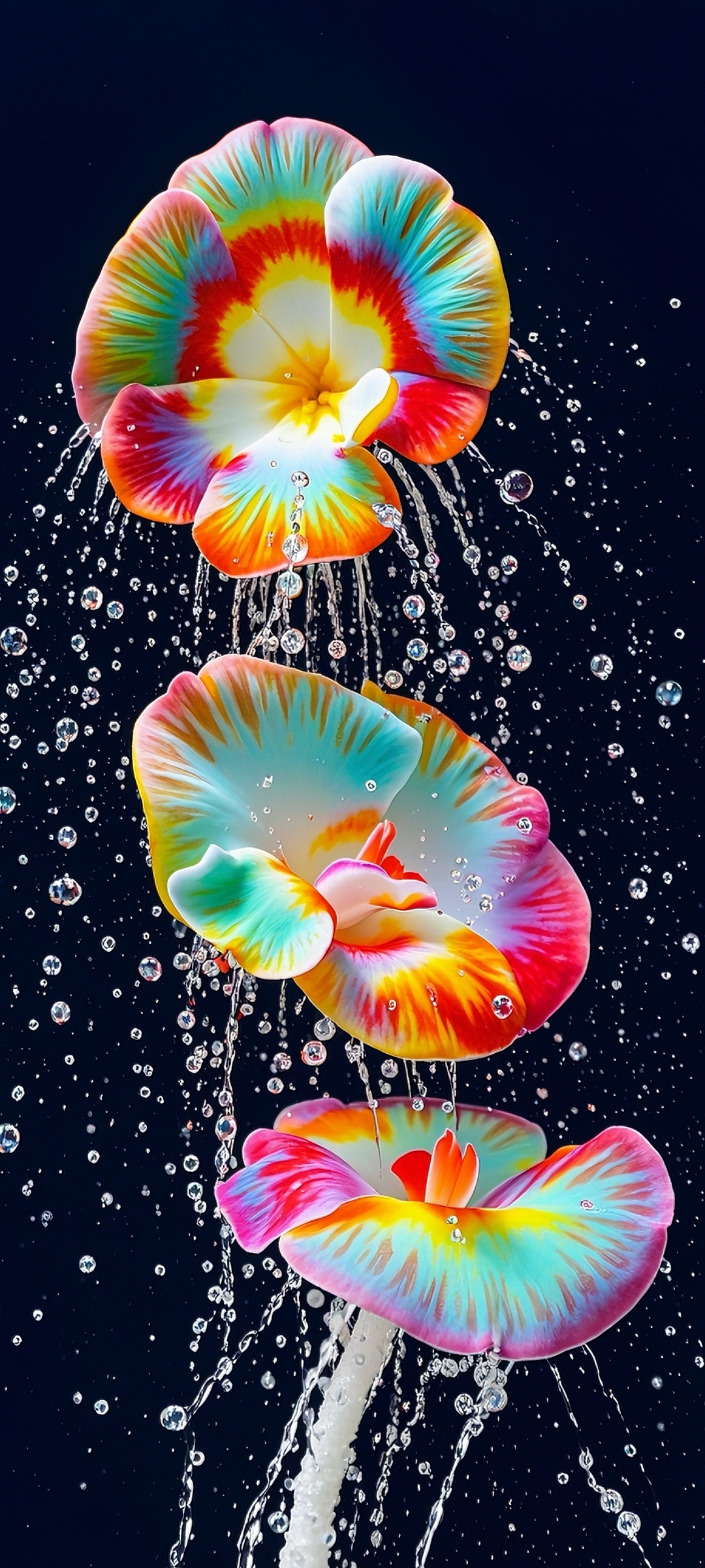 水花四溅中,三朵花绽放出绚烂的生命力!