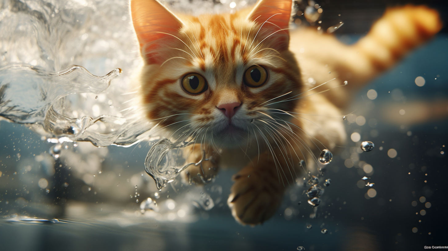 水面舞蹈的猫咪93  你见过在水面上跳跃的猫咪吗?