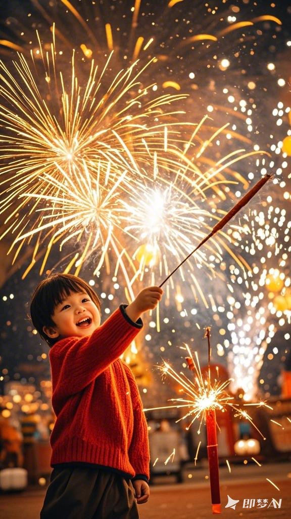 祭祖:将祖先牌位摆在小朋友放烟花小孩放花炮照片春节屏保鞭炮小孩