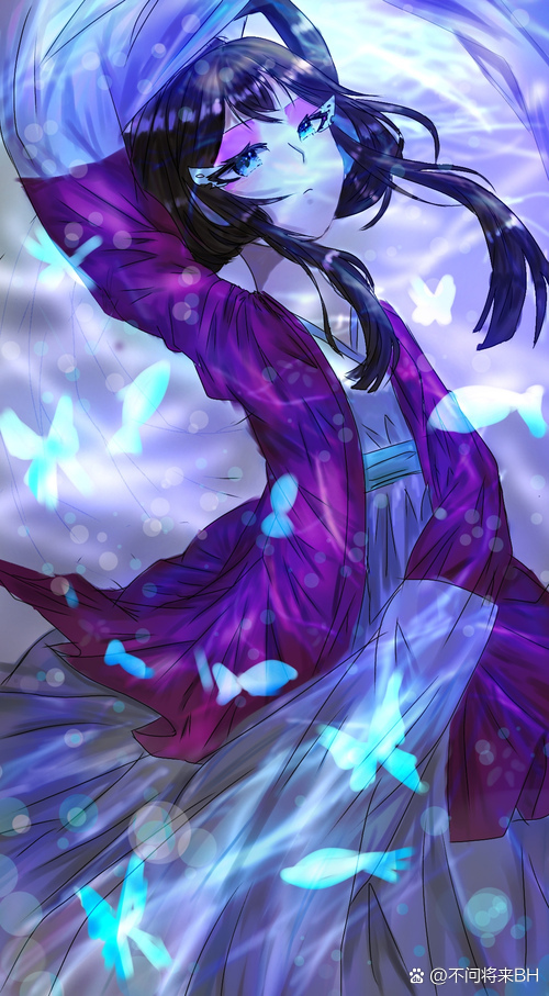 哇,这紫衣女子舞动间飘落着蓝色蝴蝶,美得让人心动!冬至降临