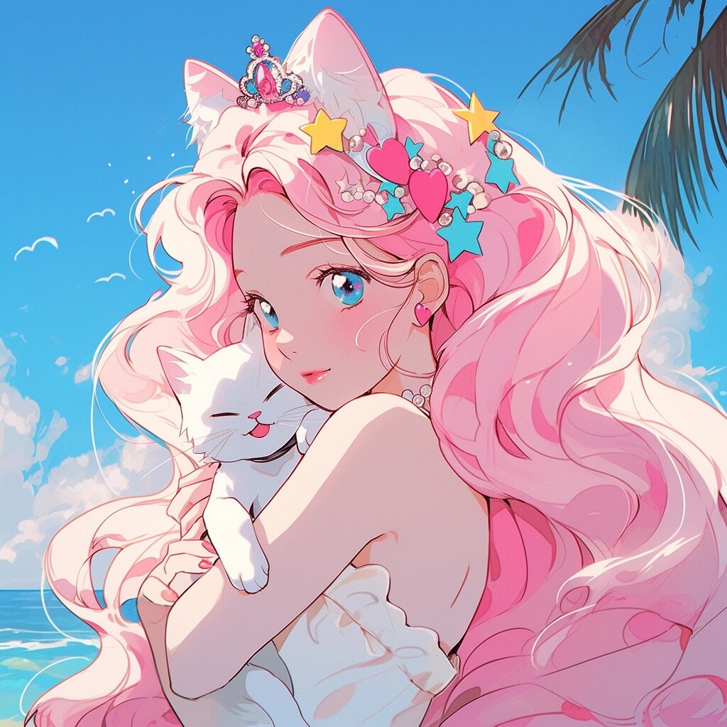 甜妹气质可爱美少女头像粉色蝶梦