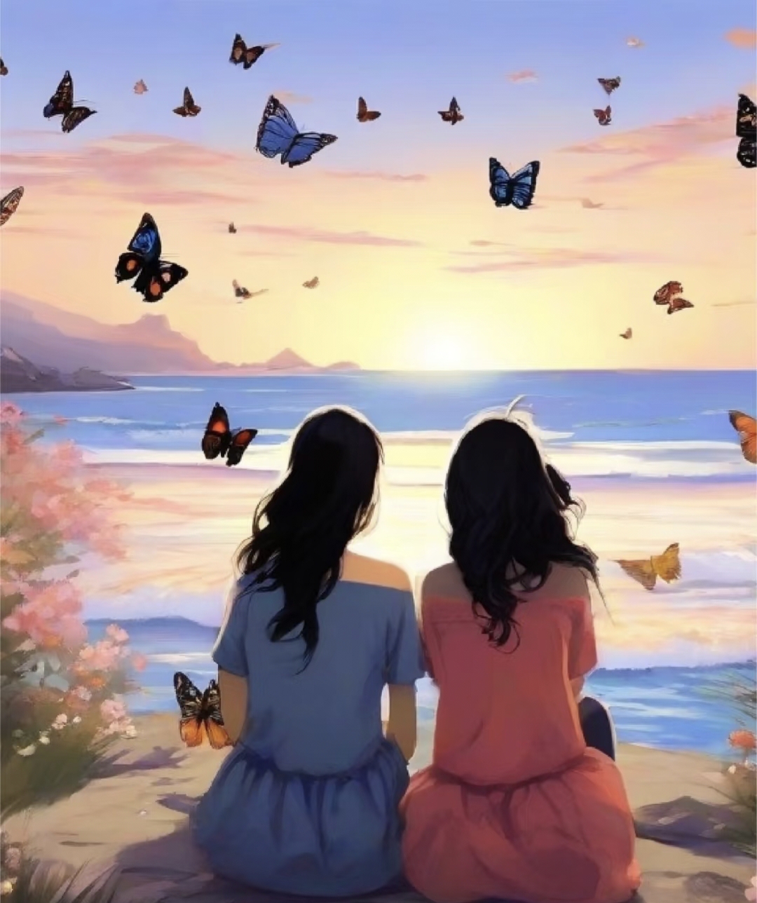 "和闺蜜的浪漫海边日,蝴蝶相伴的秘密时光