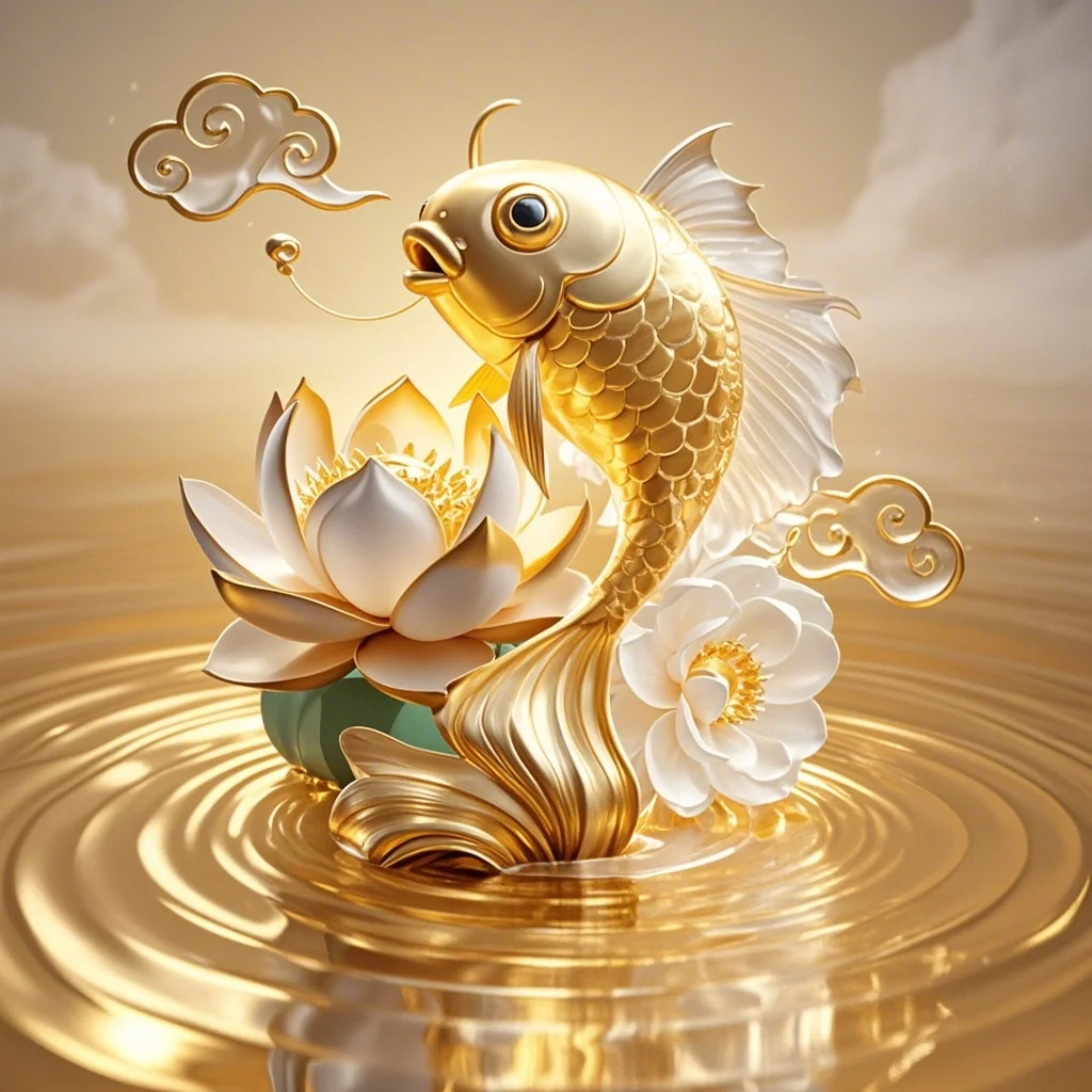 鱼戏莲花,好运连绵,见者得福,财源广进