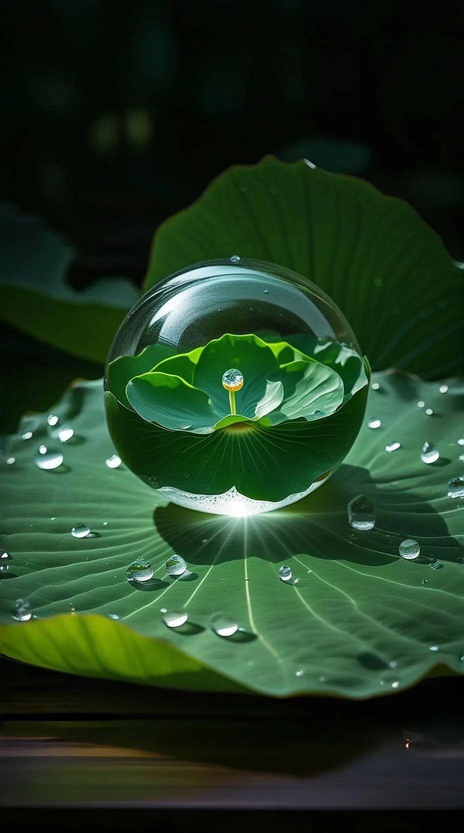 荷叶荷花露珠养眼,心灵如同被洗涤 一颗晶莹剔透的大玻璃珠,轻轻巧巧