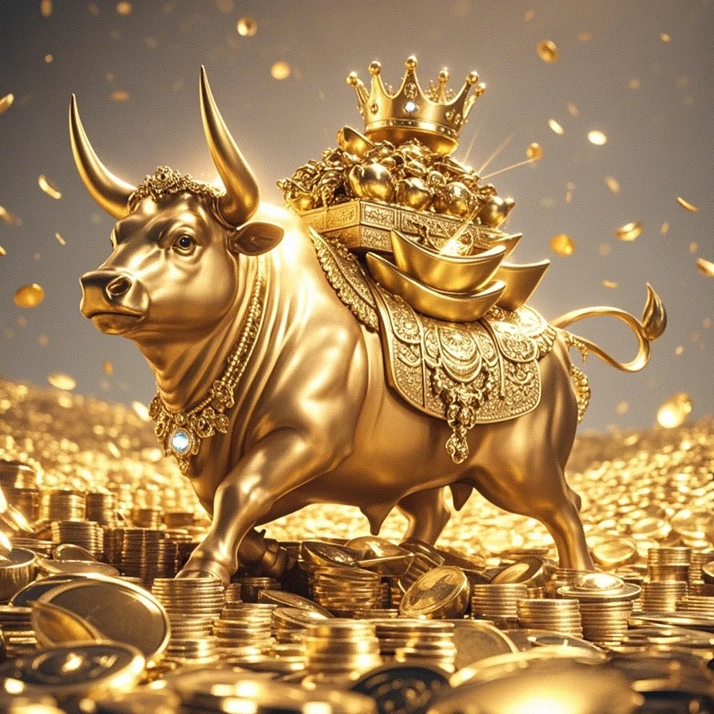 发大财头像,金牛驮宝喜气盈,财源广进家门兴,财源滚滚,牛气冲天