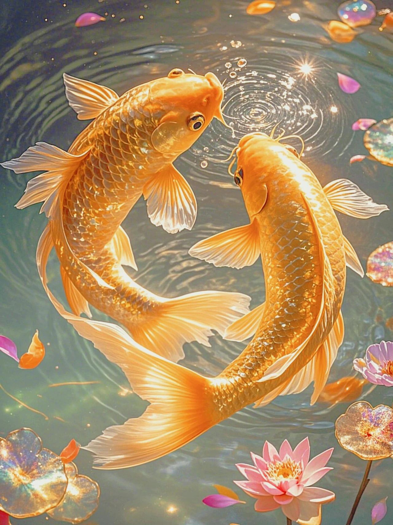 锦鲤,寓意吉祥,色泽艳丽.水中游弋,犹如一幅流动的画卷