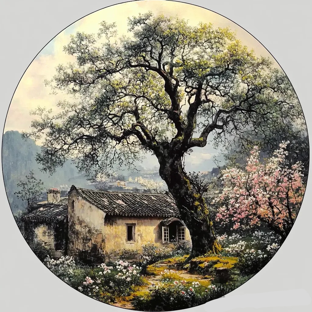 我们终将再次相见,在月从上往下看村林的国画作品