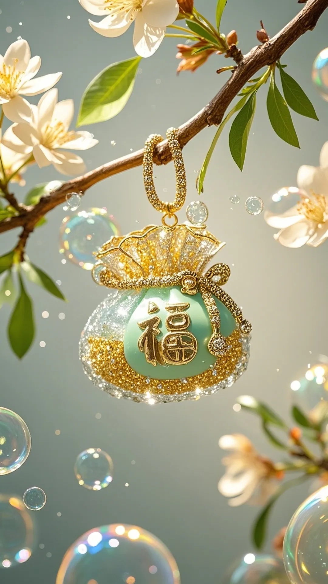 旺财有福头像～金袋福字映红光,元宝堆旁喜气扬,宝石点缀添华彩,富贵