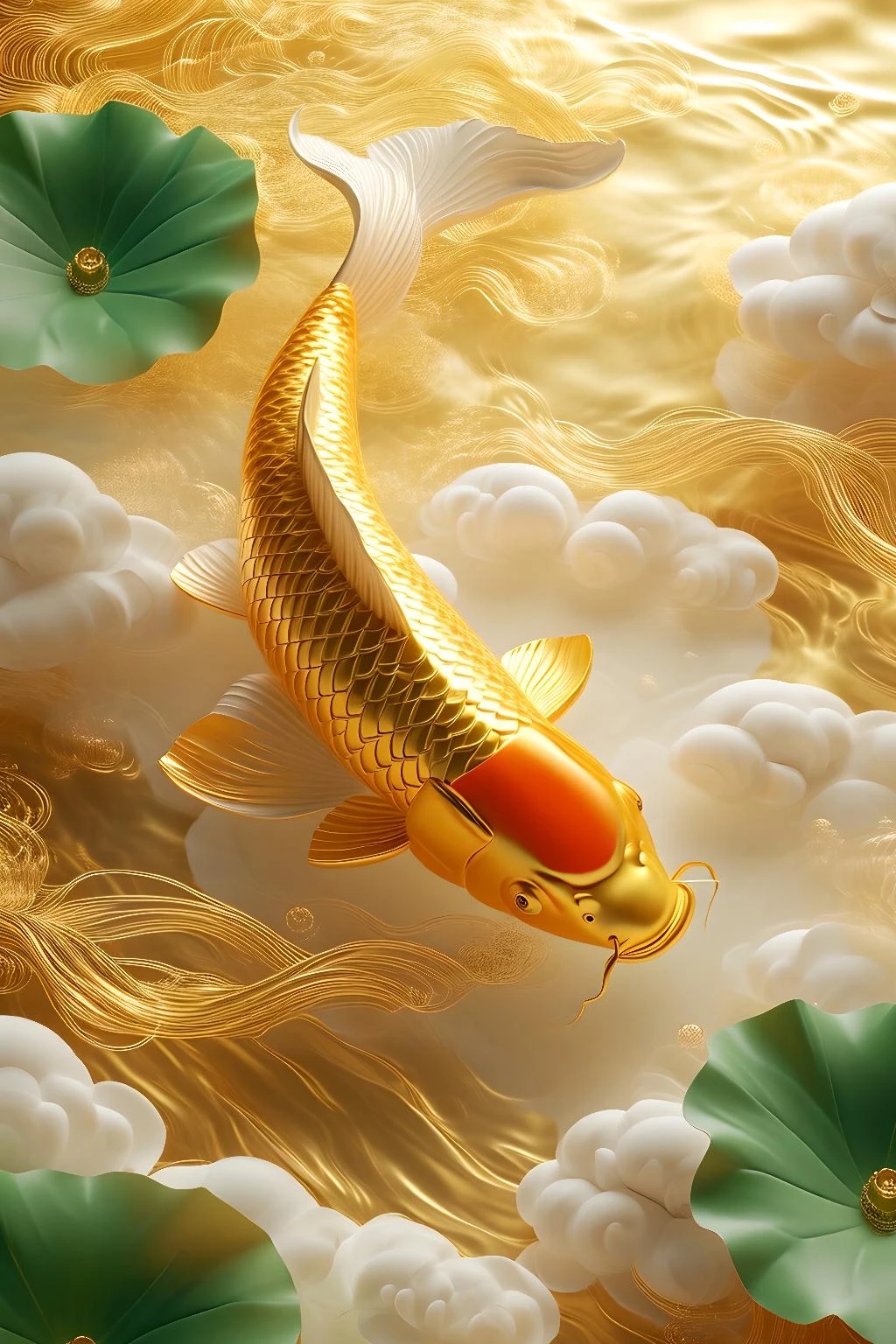 荷花与锦鲤手机壁纸,聚守能量,寄托心灵