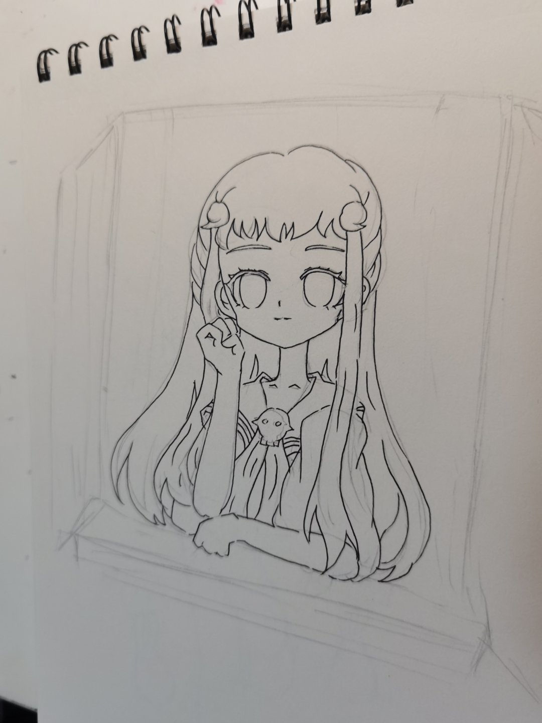 第一幅一一八寻眺望窗外,第二幅我同学说脖子太长了