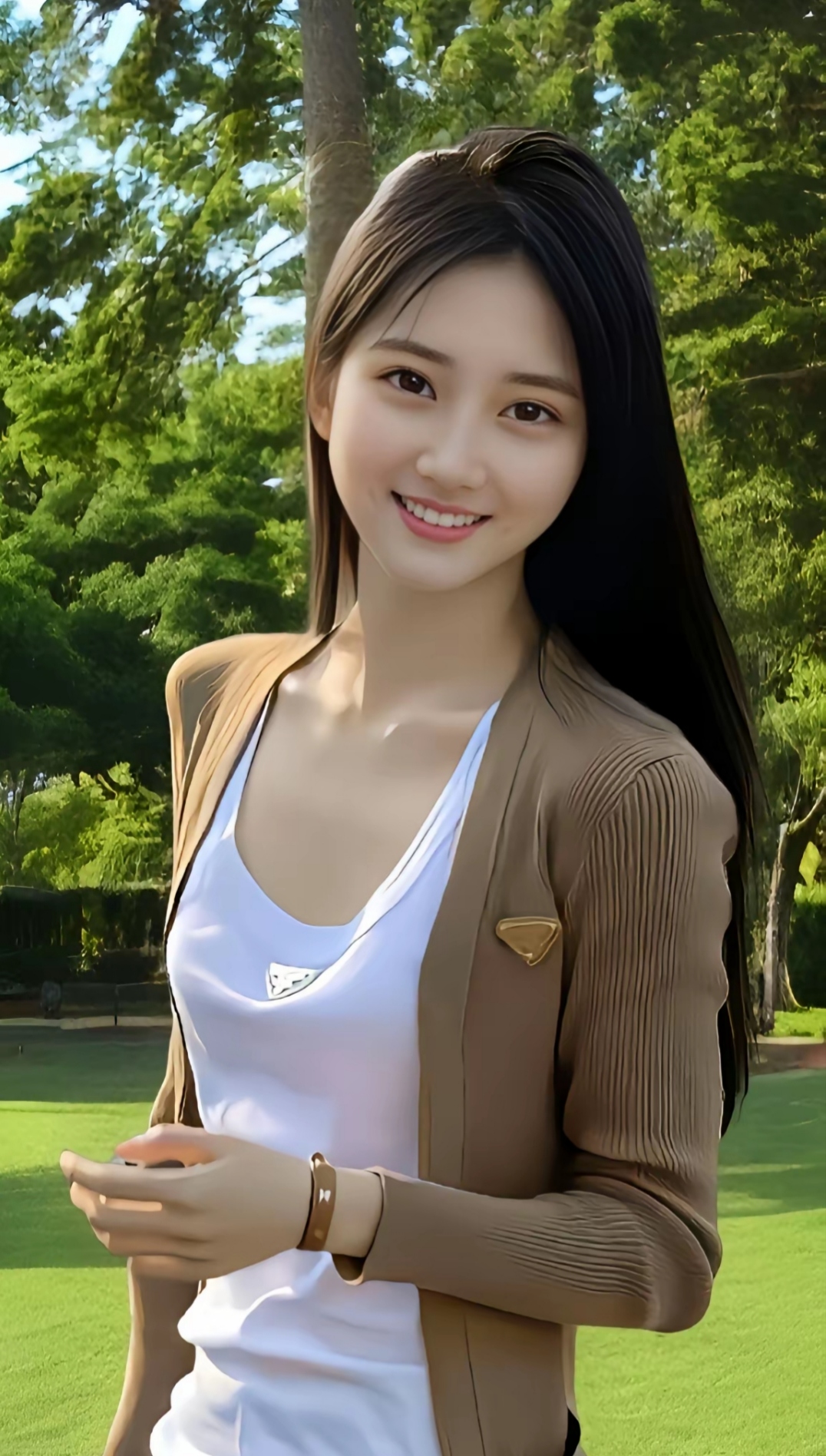 在公园里享受阳光的女孩,笑容灿烂如夏花.清纯甜美的女孩