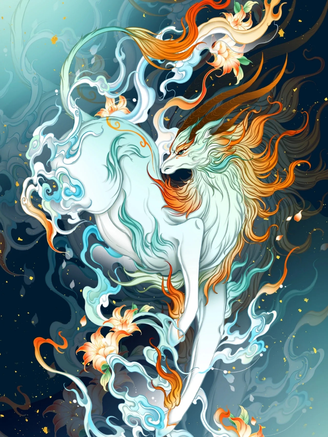 来自画师:嗷呜小奶熊 《山海经》系列图片 分别是 ,獬豸,强良,峳峳