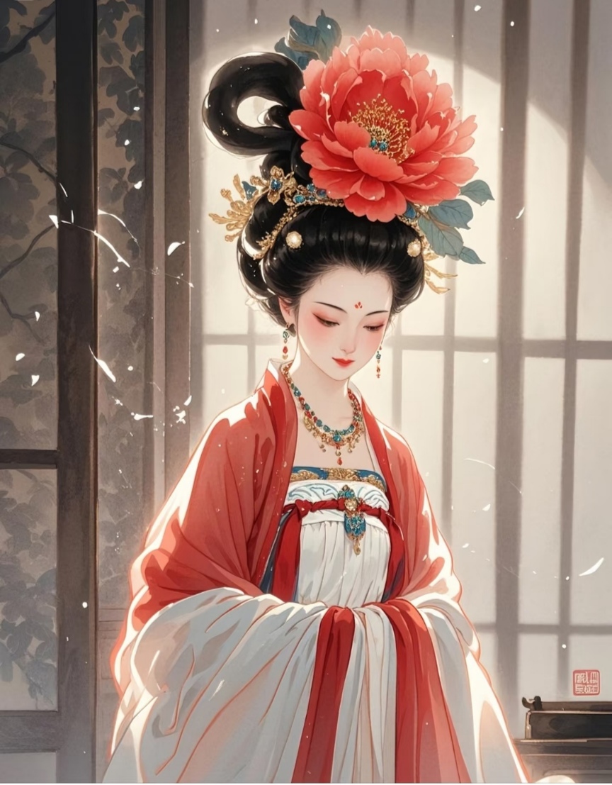 古典美# #动古风美女油画古代女子梳妆手绘找一张手提灯笼眼泪往下掉