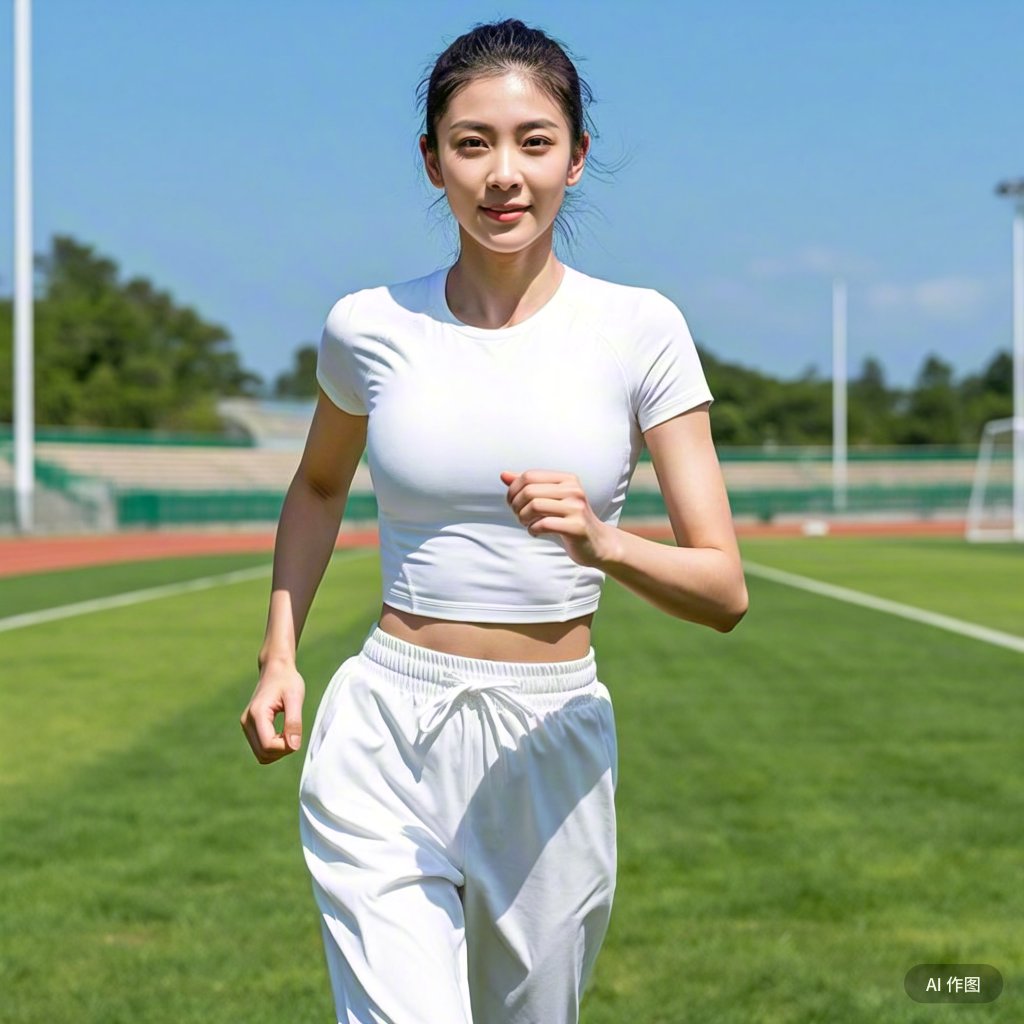 道白色的身影如闪电般掠过,她,就是那位身着白色运动装的田径女运动员