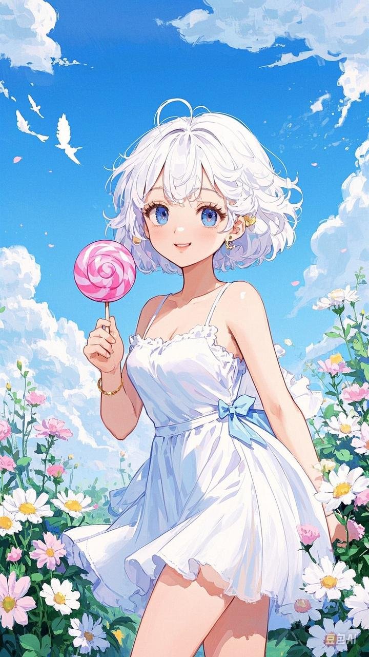 在花海中享受甜蜜时光,蓝天白云下的清新一夏