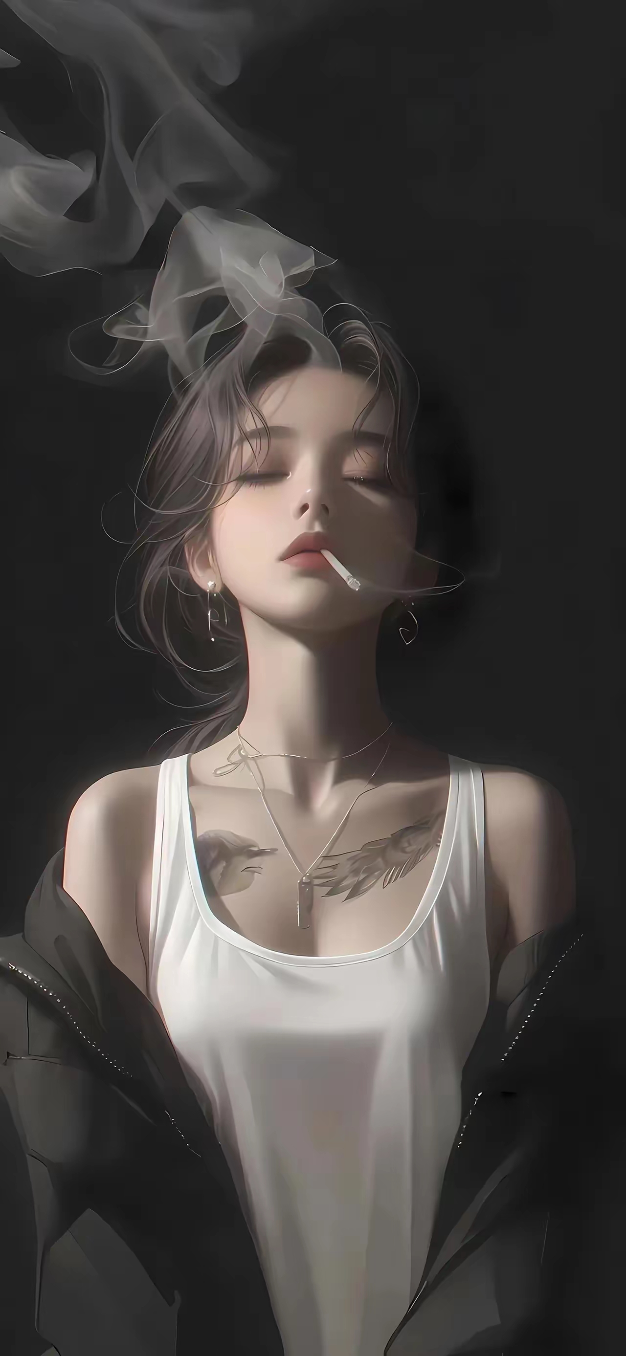 抽烟的女孩 是颓废美的代言人 她叼着个性 猛吸两口