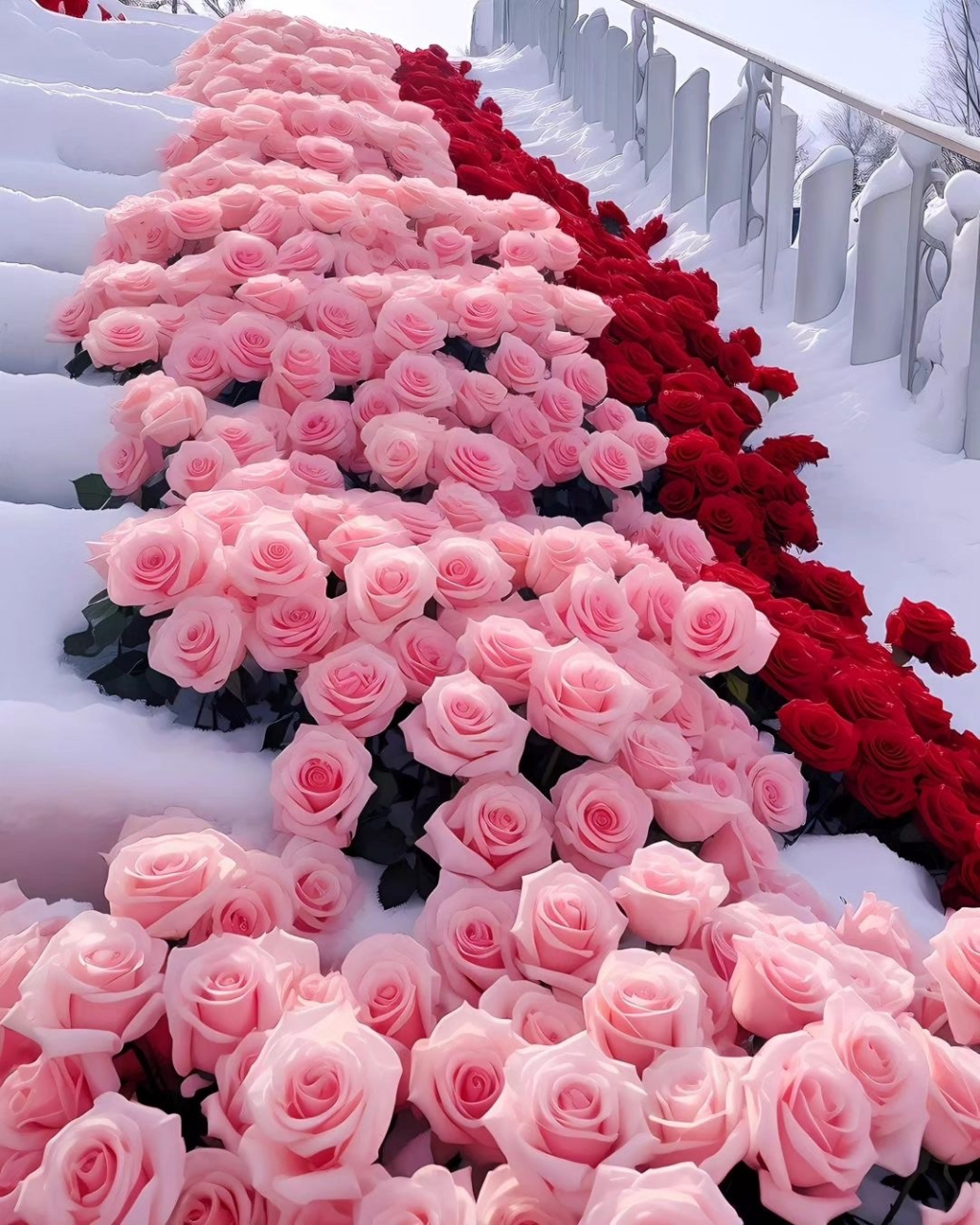 满地璀璨的玫瑰,红与白的交融,勾勒出最美的画卷.
