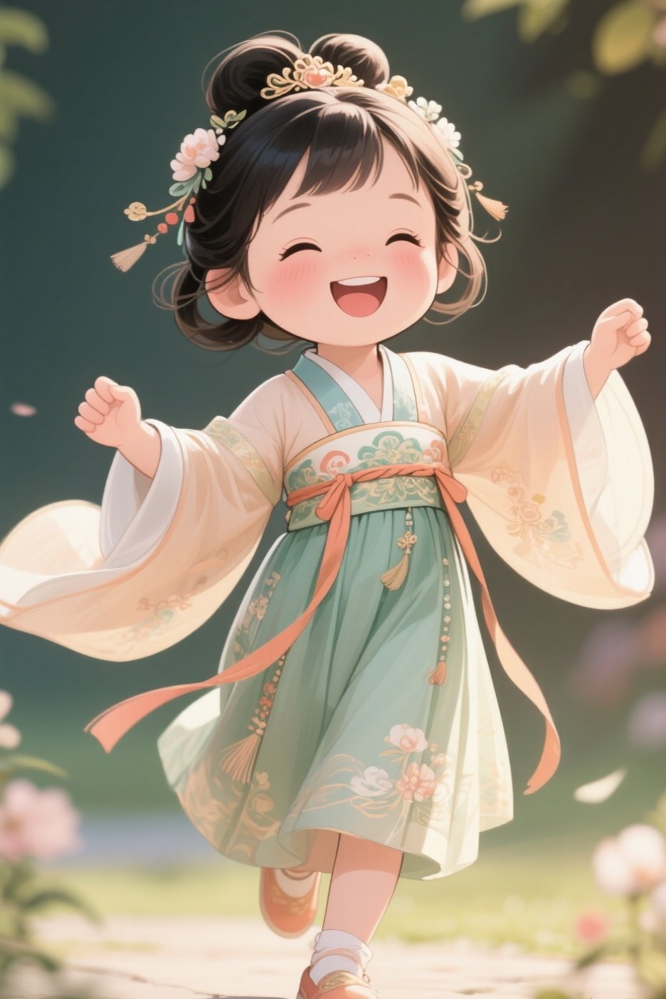 舞q版可爱卡通汉服少女微笑古风壁纸可爱美女卡通太极女读大道至简