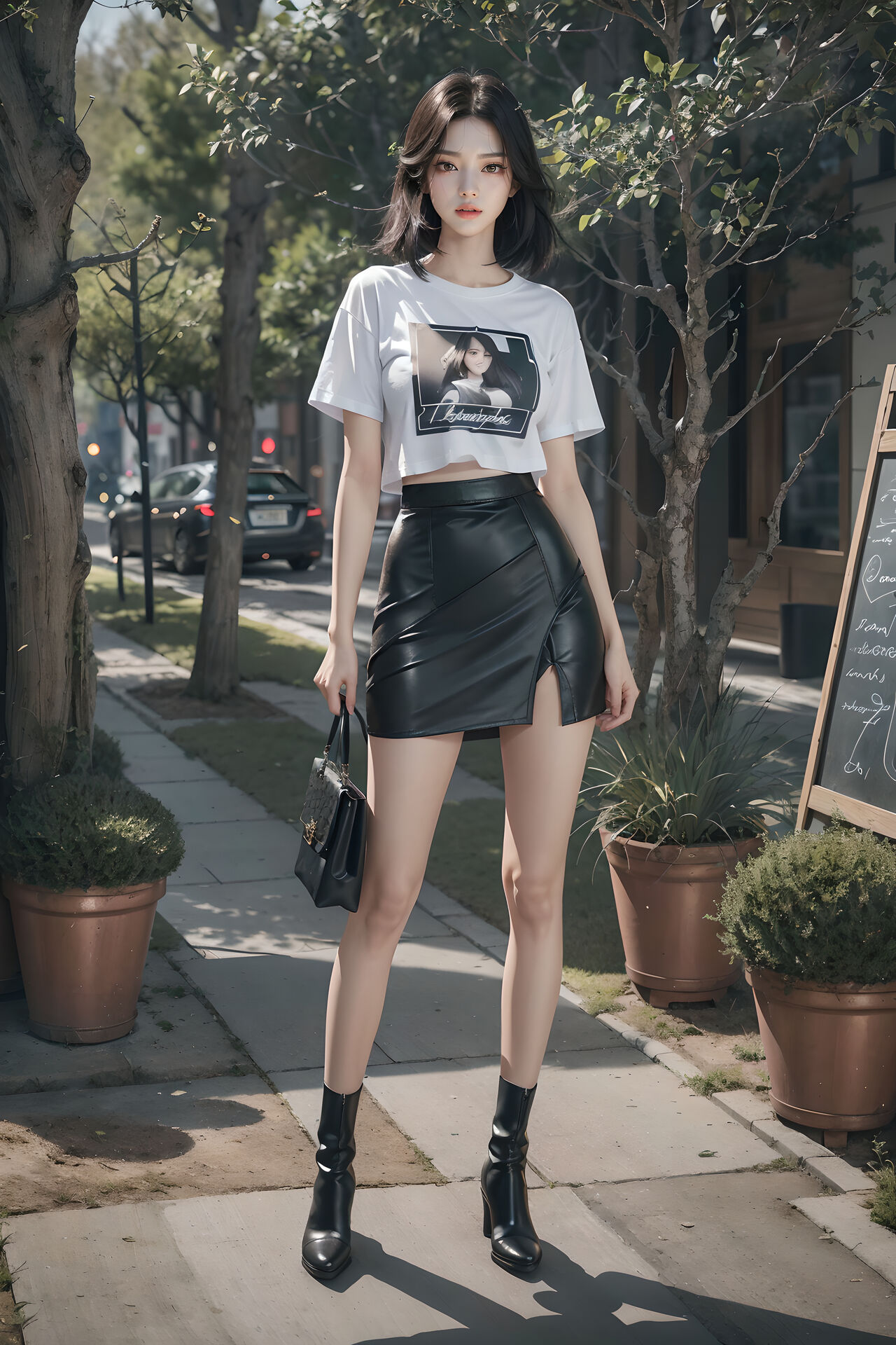 韩系美女,皮衣搭配短裙,时尚又拉风,晒出你的朋友圈,一起享受生活吧!