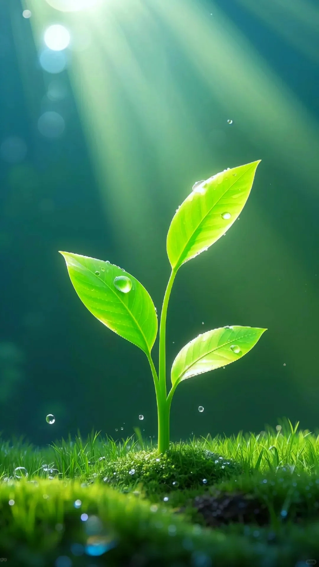 新芽破土,生机勃勃,生命之美,尽在这一滴露珠中