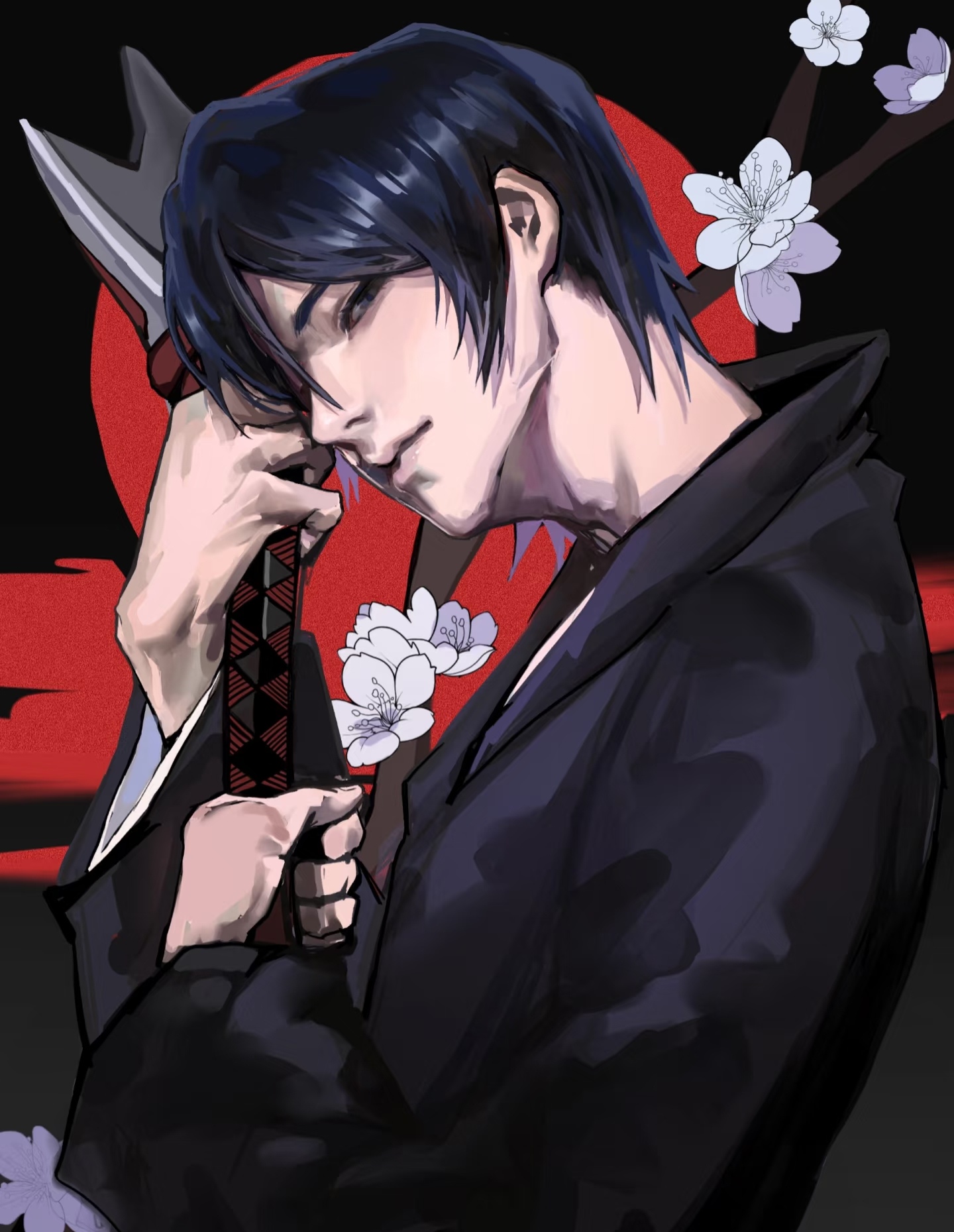 2024我的年度大事记# 手拿武士刀,樱花下的神秘男子,今晚月色真美,你