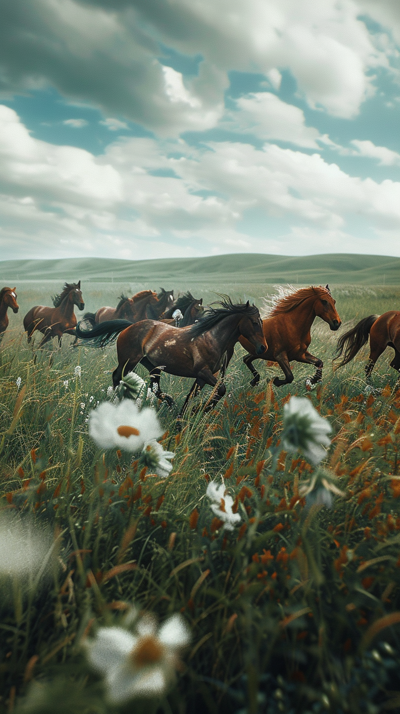 田野奔跑 #自然之美 #马群驰骋 #心灵之旅@百度创作者官方助手