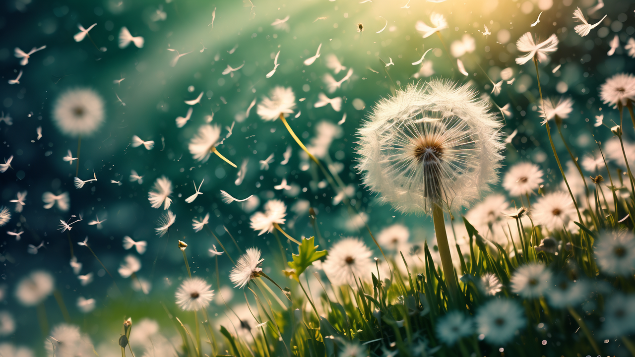 随风飘舞的蒲公英种子,仿佛带着梦想和希望,在这绿色的海洋中自由翱翔