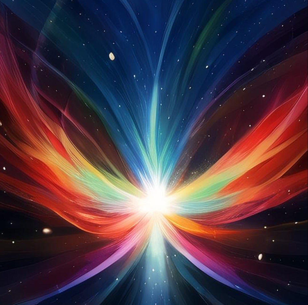 彩色的光环环绕其旁, 如梦中的彩虹桥, 横跨现实与幻境之间.