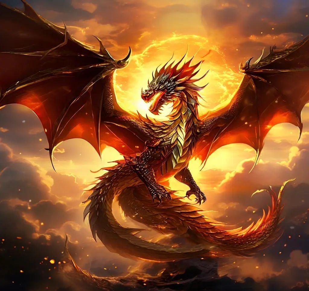 龙腾云海惊风起,气势磅礴震乾坤. 鳞甲闪烁金光耀,利爪锋利破长空