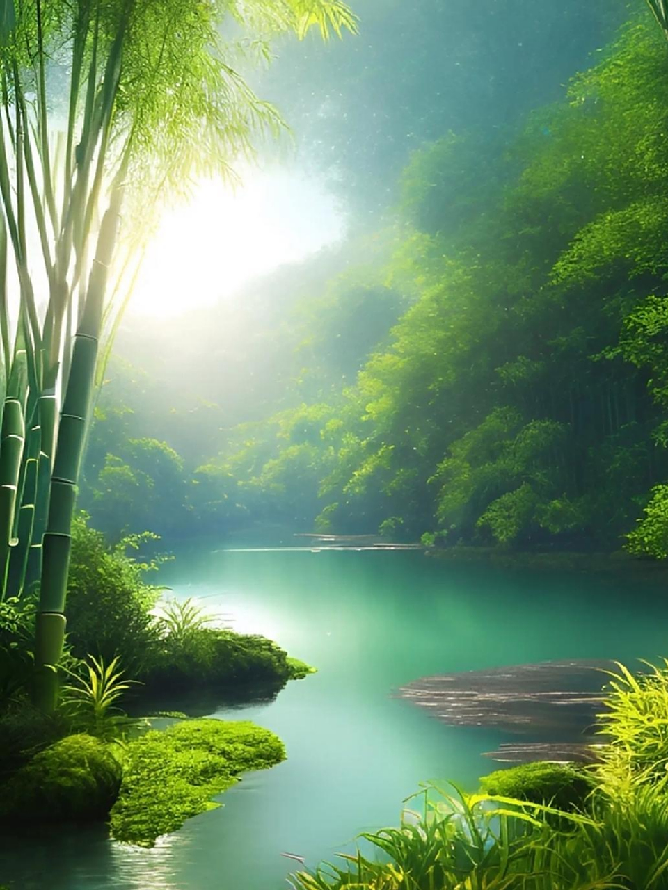 翠绿竹林61清新宁静 翠绿竹林如仙境,竹叶鲜亮入眼帘.