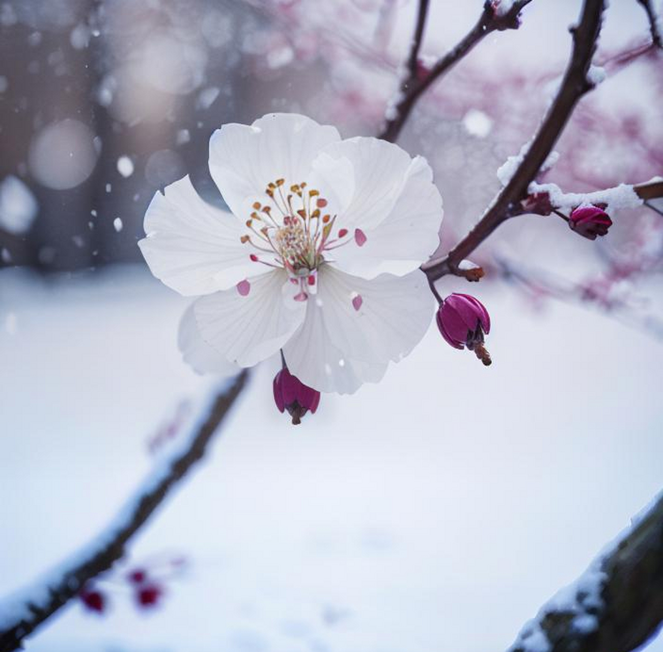 寒笑梅花树开花大图片图片