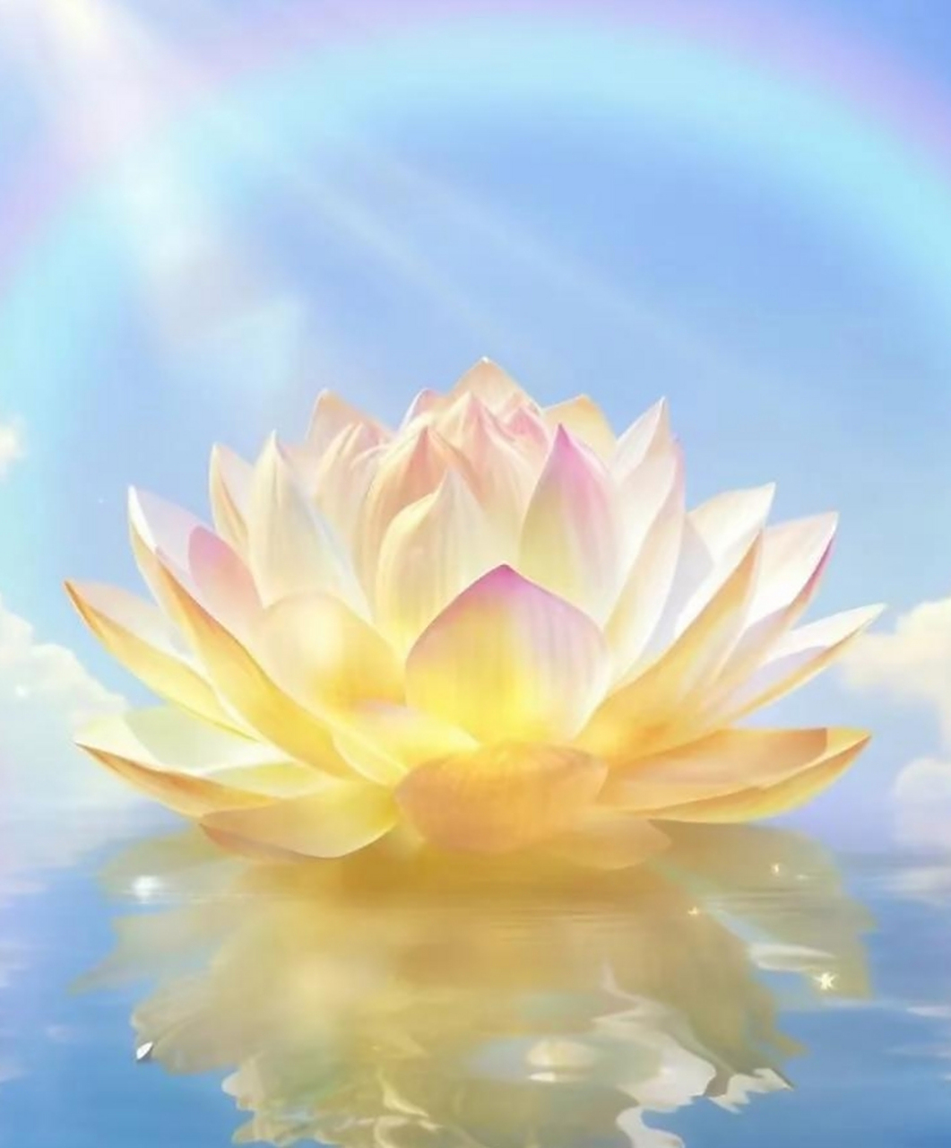 荷花倒影清晰见,佛光普照心自省