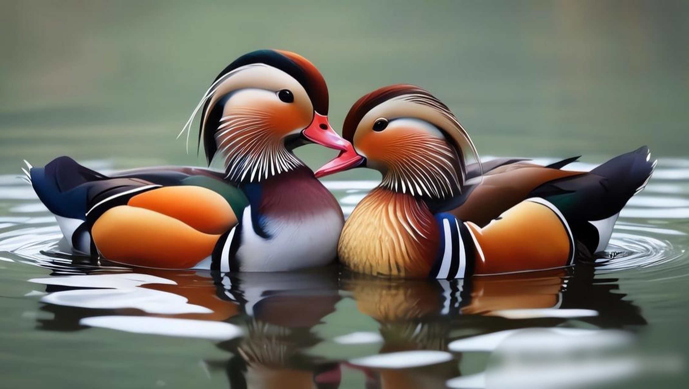 鸳鸯戏水•成双成对 鸳鸯水中在嬉戏,成双成对好和气.