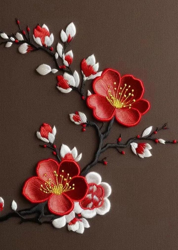 梅花中国刺绣 刺绣梅花花君子,针针丝线绣逼真