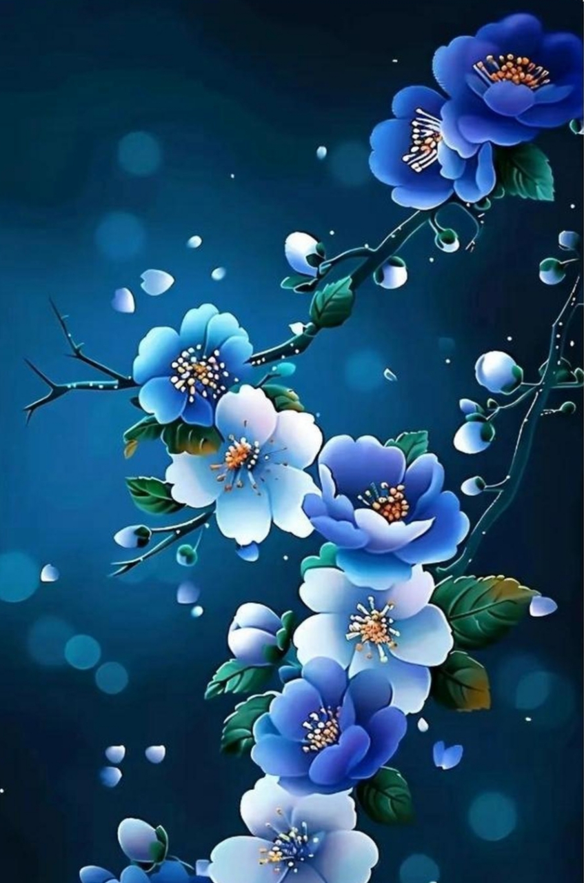 蓝色梅花61深深情 蓝色晴空夜幽静,静美绽放心甜静.