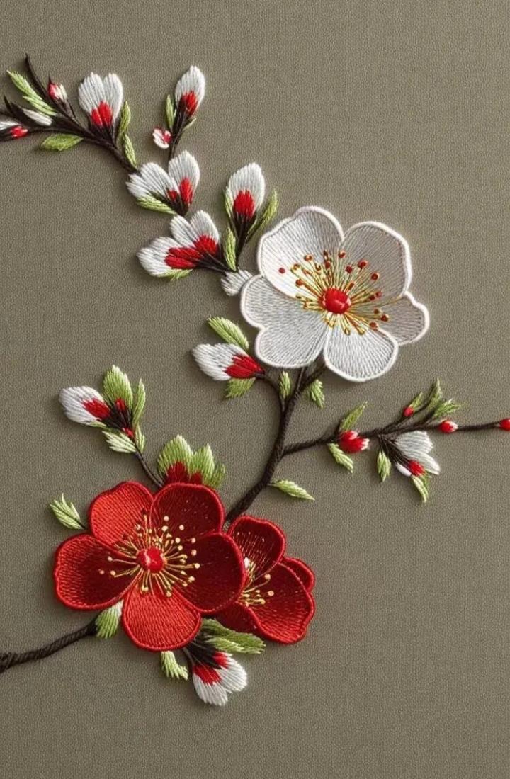 梅花中国刺绣 刺绣梅花花君子,针针丝线绣逼真