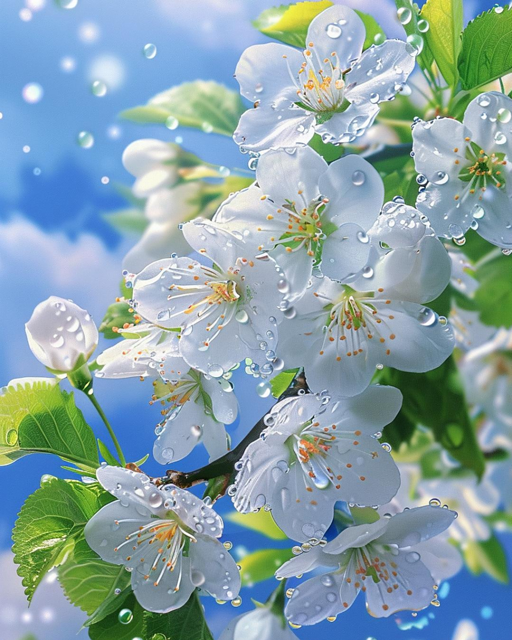 清新花朵•心淡然 绿意盎然洁白花,朵朵花朵静绽放